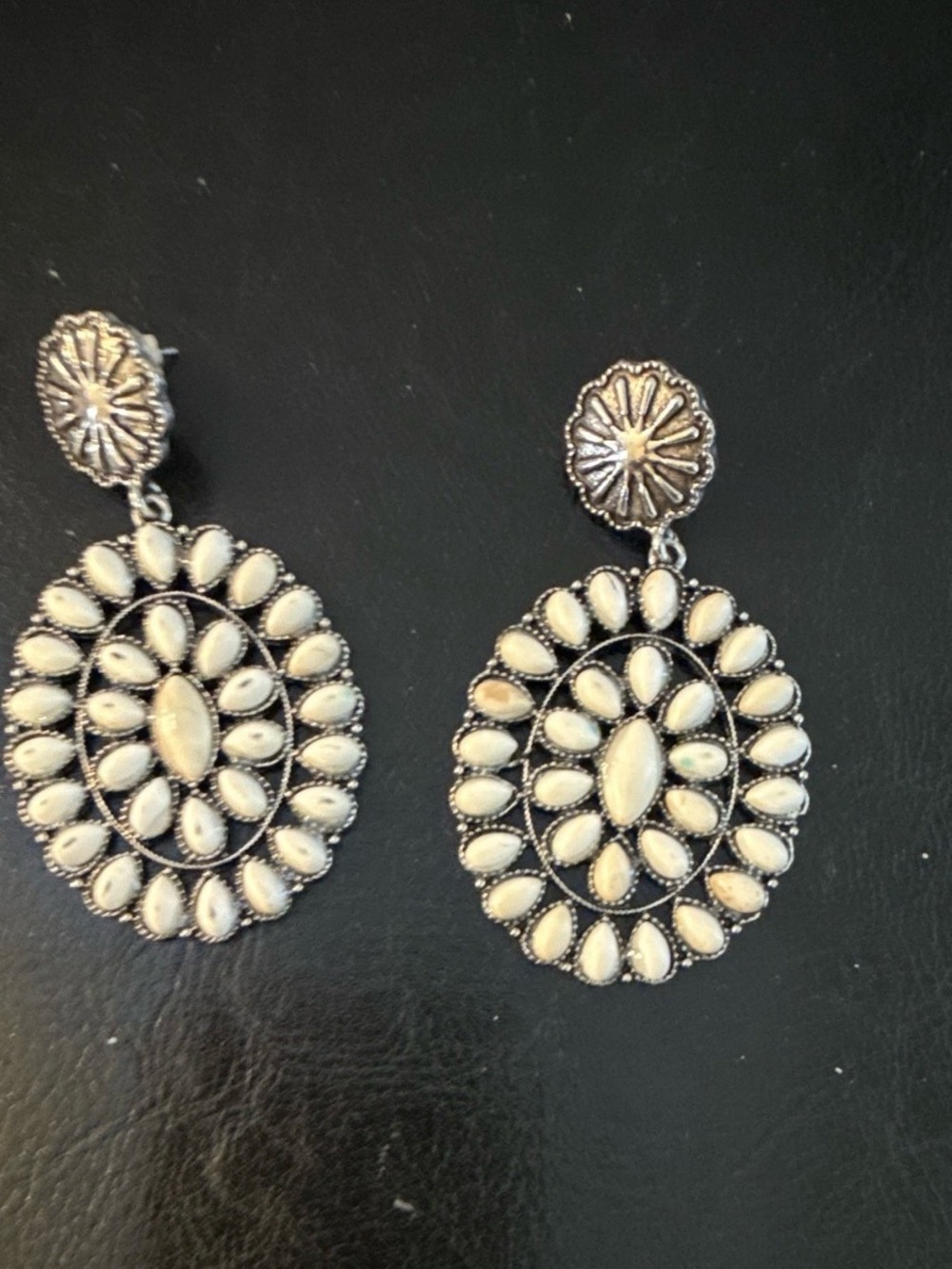 Sterling-Style White Stone Filigree Drop Earrings